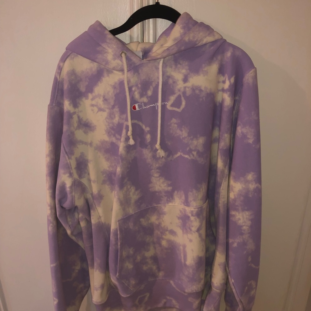 Champion Hoodie Purple & White Tie Dye Size Medium